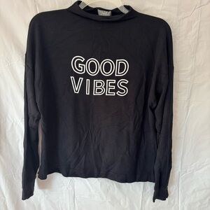 Marled Black 'Good Vibes' Terry feel Pullover SZ L NWOT